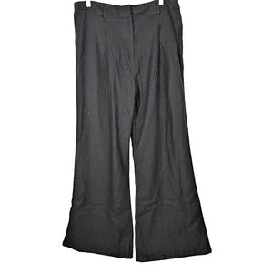 Anthropologie Linen Blend Wide Leg Pleated Pants Size L 14 Black Closet Staple